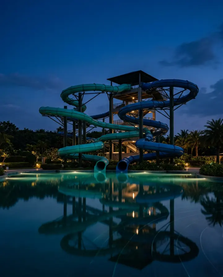 Water ride slides at an amusement park